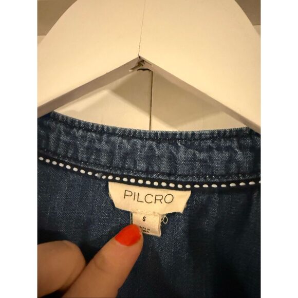 Anthropologie Pilcro the Letterpress Aly chambray puff sleeve blouse small - Picture 3 of 7